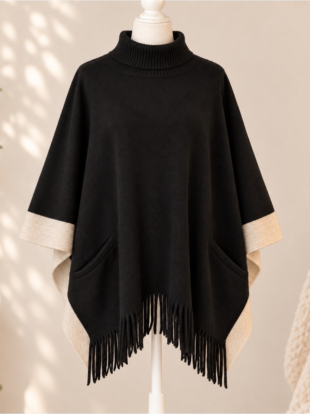Summer & Rose Black and Cream Poncho
